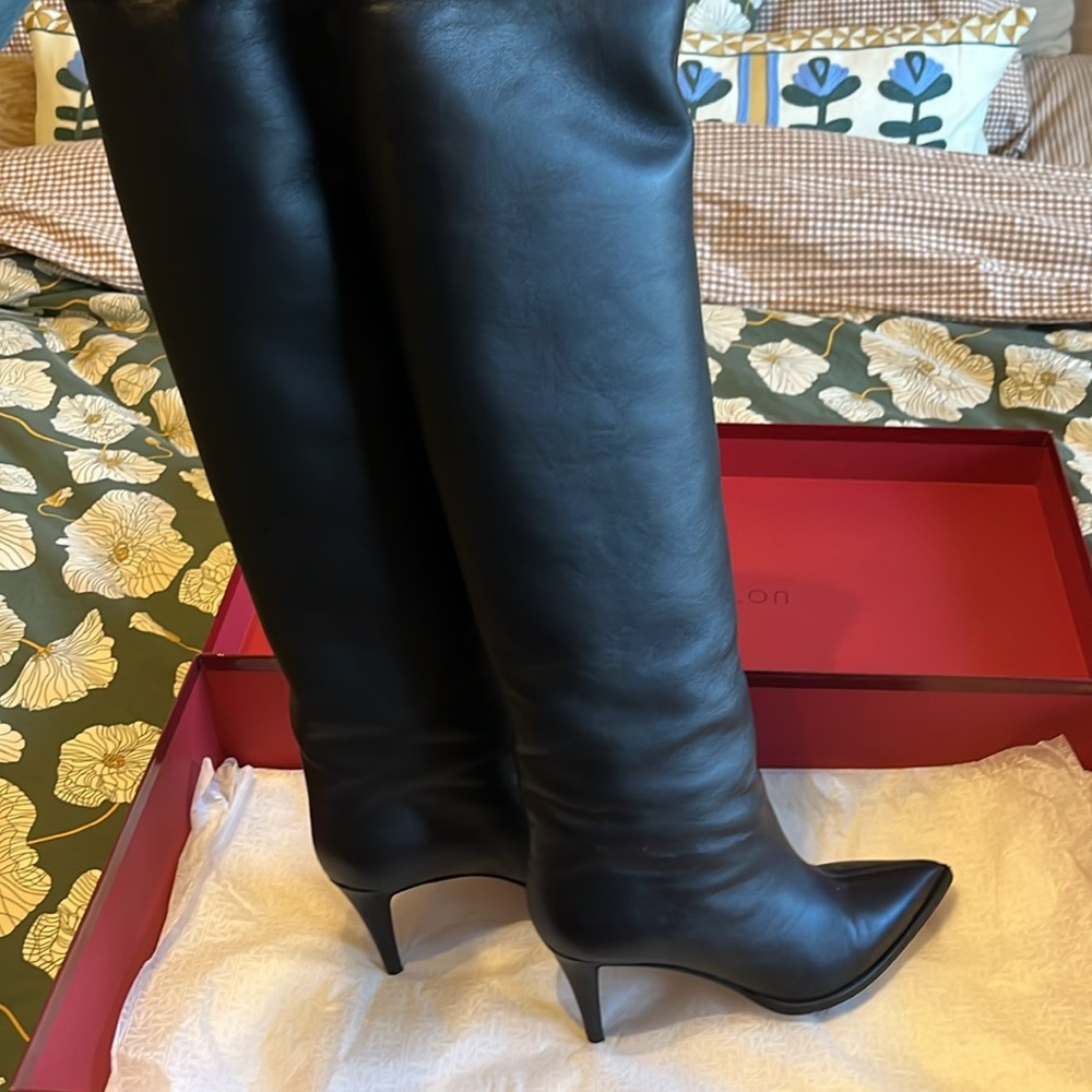 Tamara Mellon Trinity Black Leather Heeled Boots - Picture 10 of 14